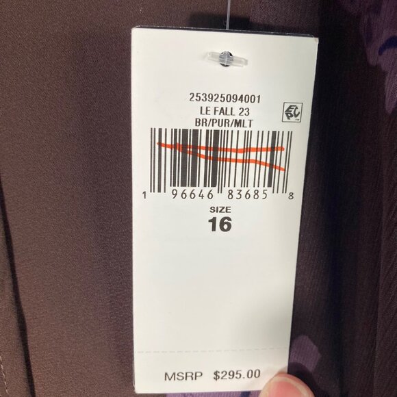 Lauren Ralph Lauren Georgette Flutter Sleeve Gown 16 Brown Purple Belt NWT - Picture 10 of 12